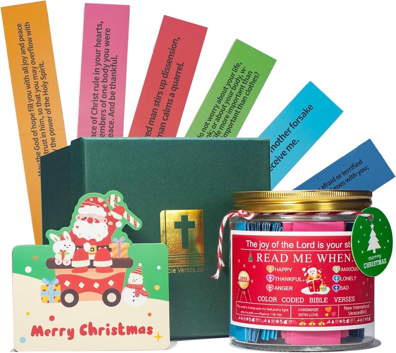CODINOO Christmas Bible Verse Jar – 120 Color Code Bible Verse, 6 Colors for 6 Emotions, Best Christmas Gifts 2025 For Women, Teen Girls, Grandkids, Unique White Elephant Gifts, Best Holiday Presents - Image 1